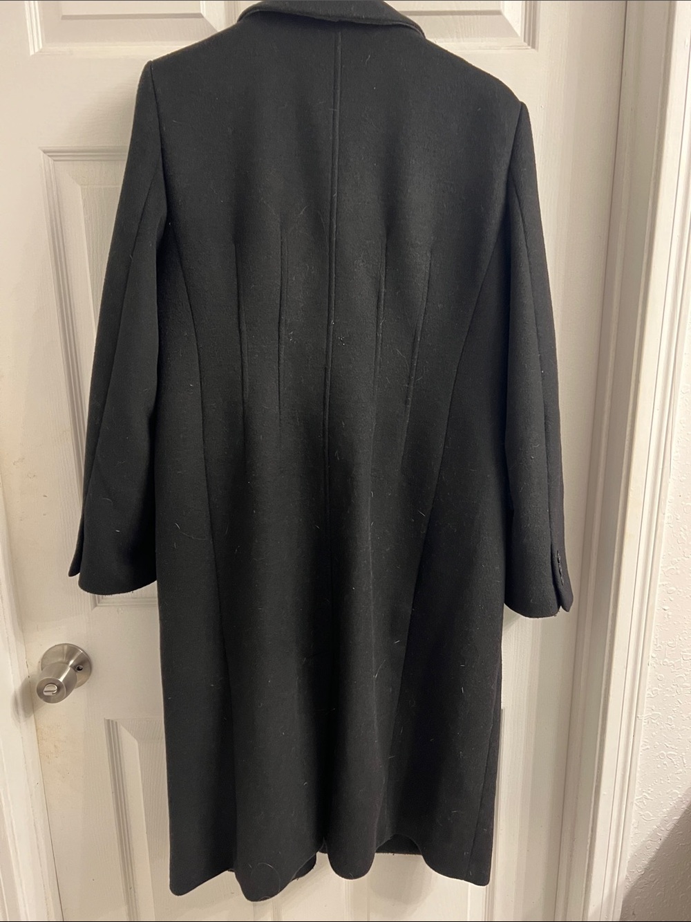 LOFT Black Long Wool-Blend Trench Coat - Picture 7 of 8